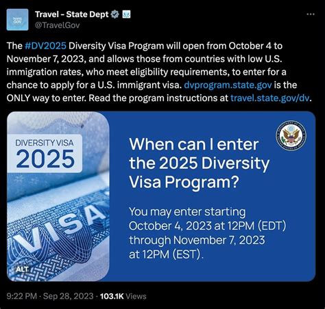 The 2025 Diversity Visa Program Opens on October 4, 2023.